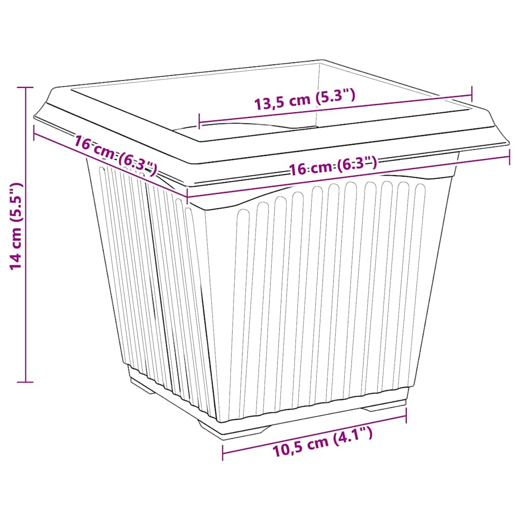 vidaXL Square Flower Pot 6 pcs Brick Red 16 x 16 x 14 cm Plastic