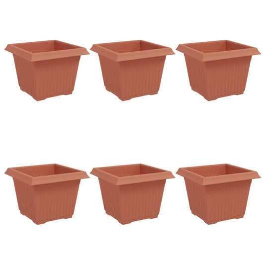 vidaXL Square Flower Pot 6 pcs Brick Red 23 x 23 x 17.5 cm Plastic