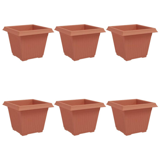 vidaXL Square Flower Pot 6 pcs Brick Red 28.5 x 28.5 x 22 cm Plastic