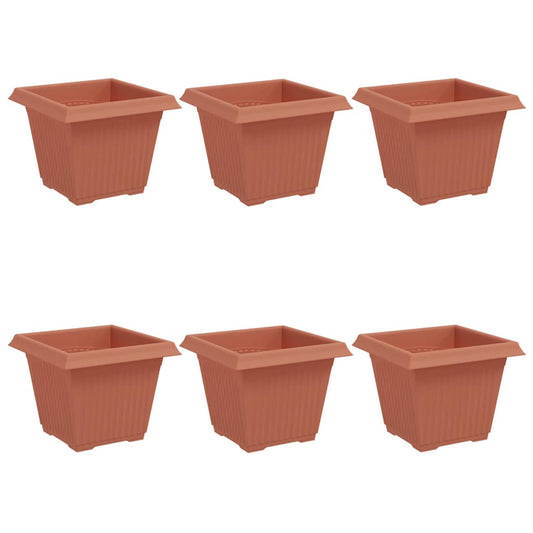 vidaXL Square Flower Pot 6 pcs Brick Red 33 x 33 x 26 cm Plastic