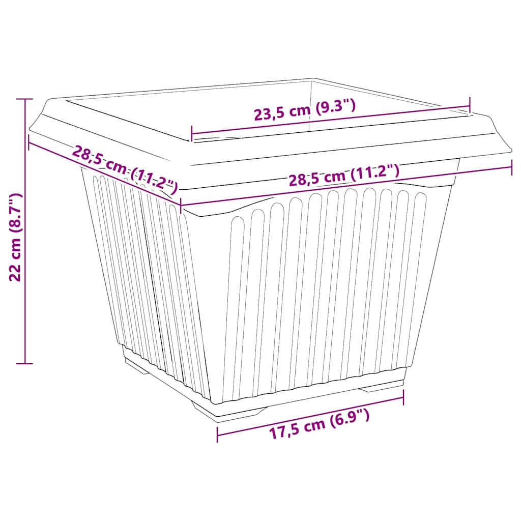 vidaXL Square Flower Pot 6 pcs Black 28.5 x 28.5 x 22 cm Plastic