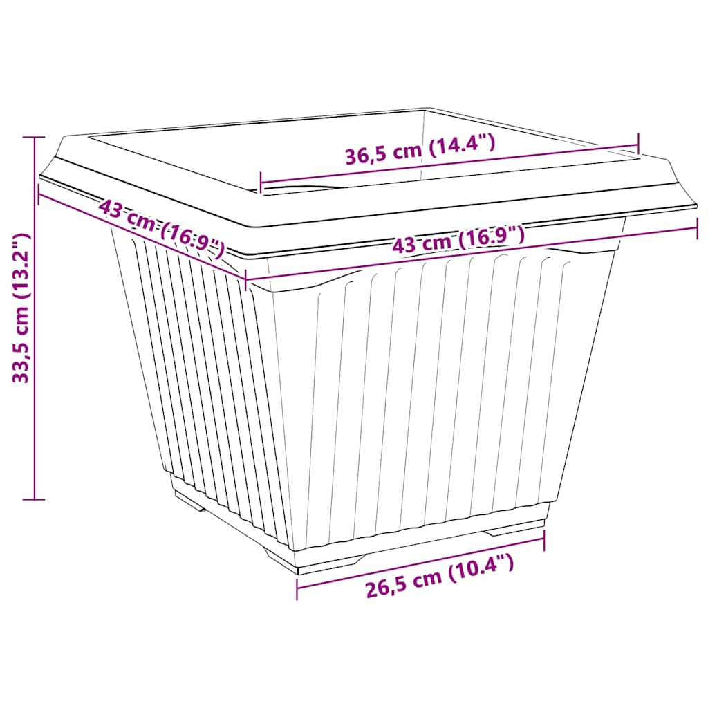 vidaXL Square Flower Pot 6 pcs Black 43 x 43 x 33.5 cm Plastic