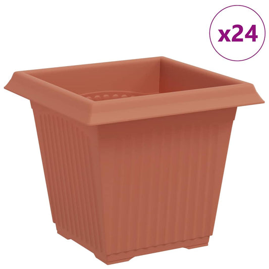vidaXL Square Flower Pot 24 pcs Brick Red 16 x 16 x 14 cm Plastic