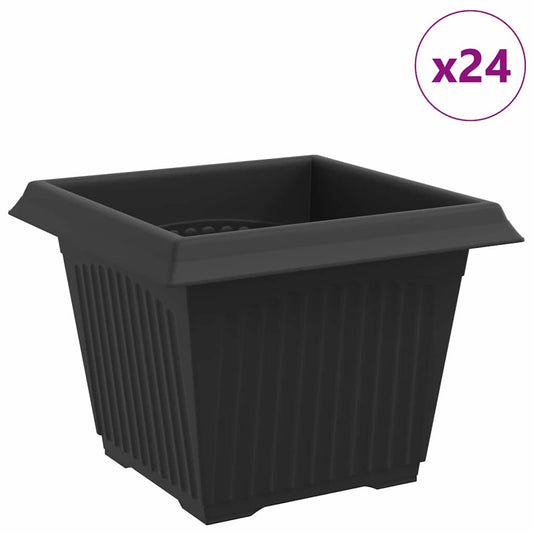 vidaXL Square Flower Pot 24 pcs Black 23 x 23 x 17.5 cm Plastic