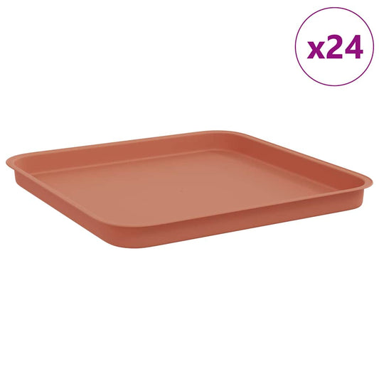 vidaXL Square Flower Tray 24 pcs Brick Red 32 x 32 x 2.5 cm Plastic