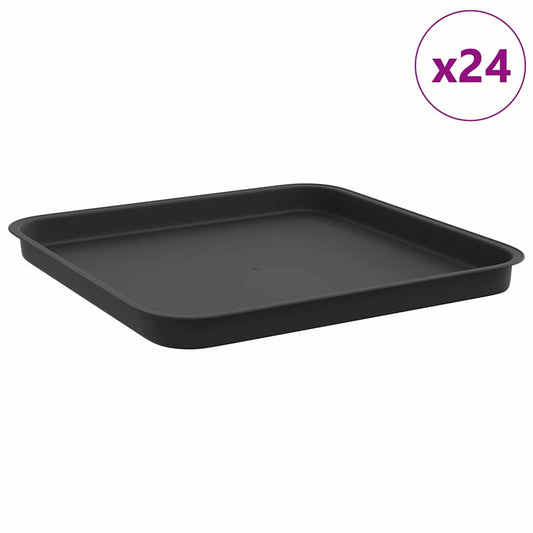 vidaXL Square Flower Tray 24 pcs Black 32 x 32 x 2.5 cm Plastic