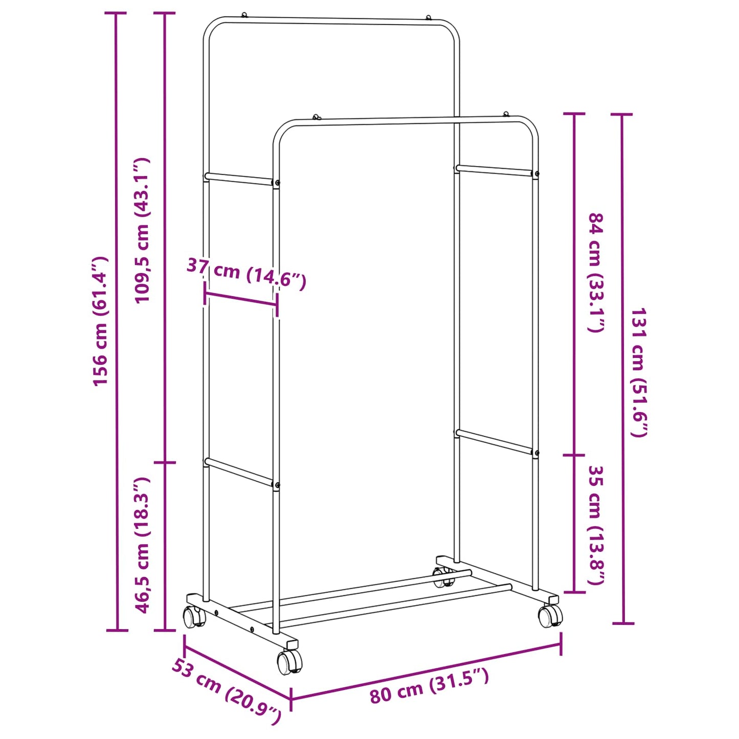vidaXL Clothes Rack Plain Black 80 x 53 x 156 cm