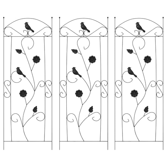 vidaXL Garden Fence 3 pcs Black 110 x 40 cm Steel