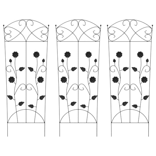 vidaXL Garden Fence 3 pcs Black 110.5 x 42.5 cm Steel