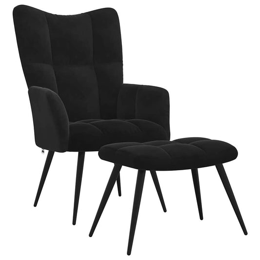vidaXL Relaxing chair with Footstool Black Velvet