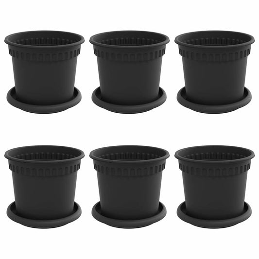 vidaXL Plant Pots 6 pcs Black Ø 15 x 12 cm Plastic