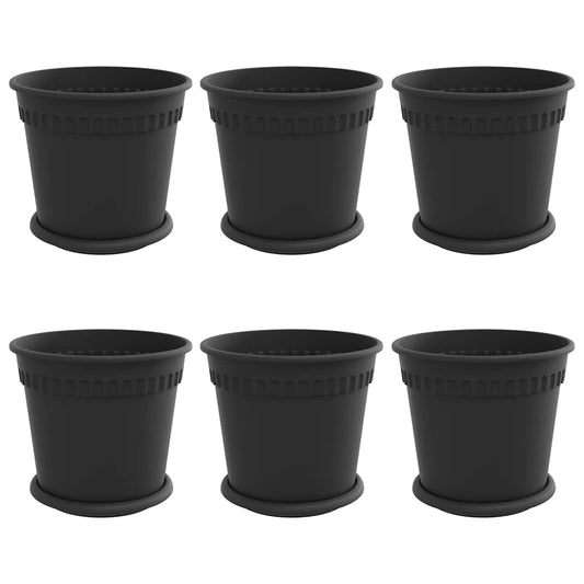 vidaXL Plant Pots 6 pcs Black Ø 19 x 16 cm Plastic