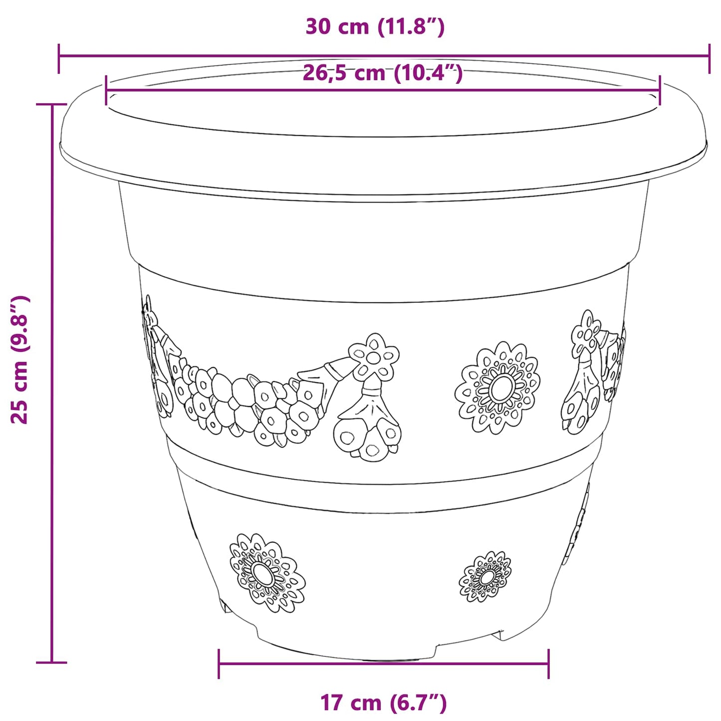 vidaXL Plant Pots 6 pcs Brick Red Ø 30 x 25 cm Plastic