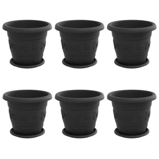 vidaXL Plant Pots 6 pcs Black Ø 26 x 21.5 cm Plastic