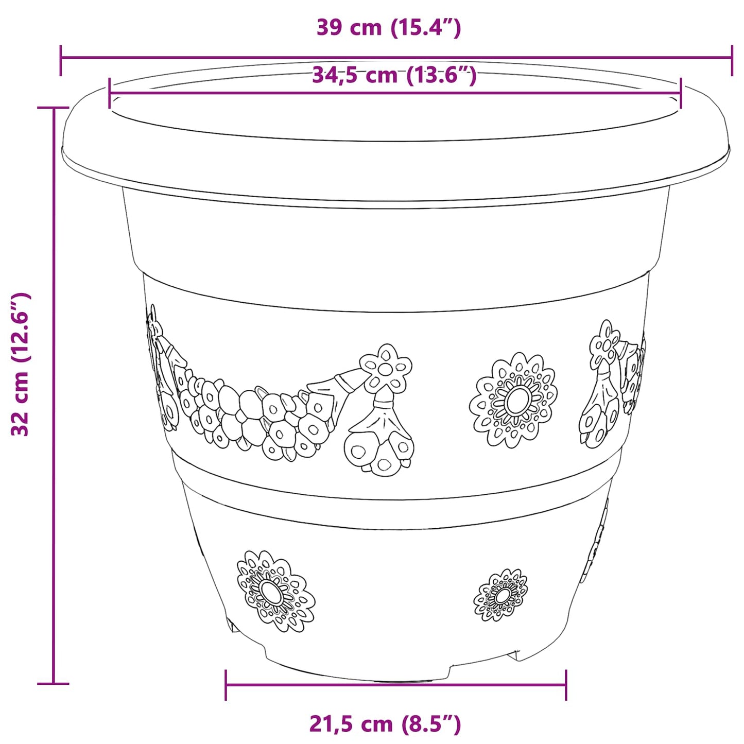 vidaXL Plant Pots 6 pcs Black Ø 39 x 32 cm Plastic