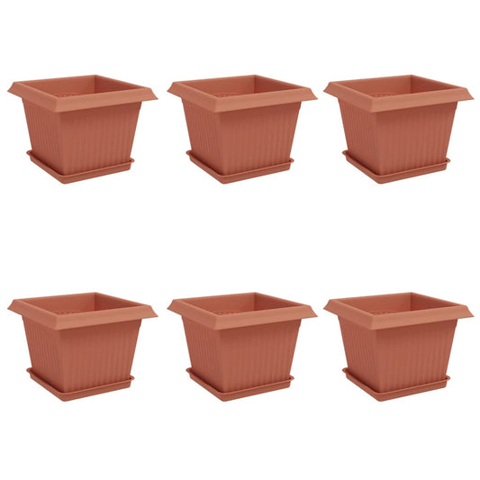 vidaXL Plant Pots 6 pcs Brick Red 23 x 23 x 17.5 cm Plastic