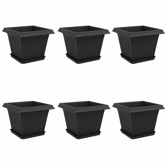 vidaXL Plant Pots 6 pcs Black 28.5 x 28.5 x 22 cm Plastic