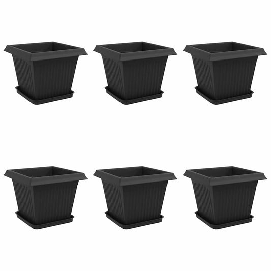 vidaXL Plant Pots 6 pcs Black 33 x 33 x 26 cm Plastic
