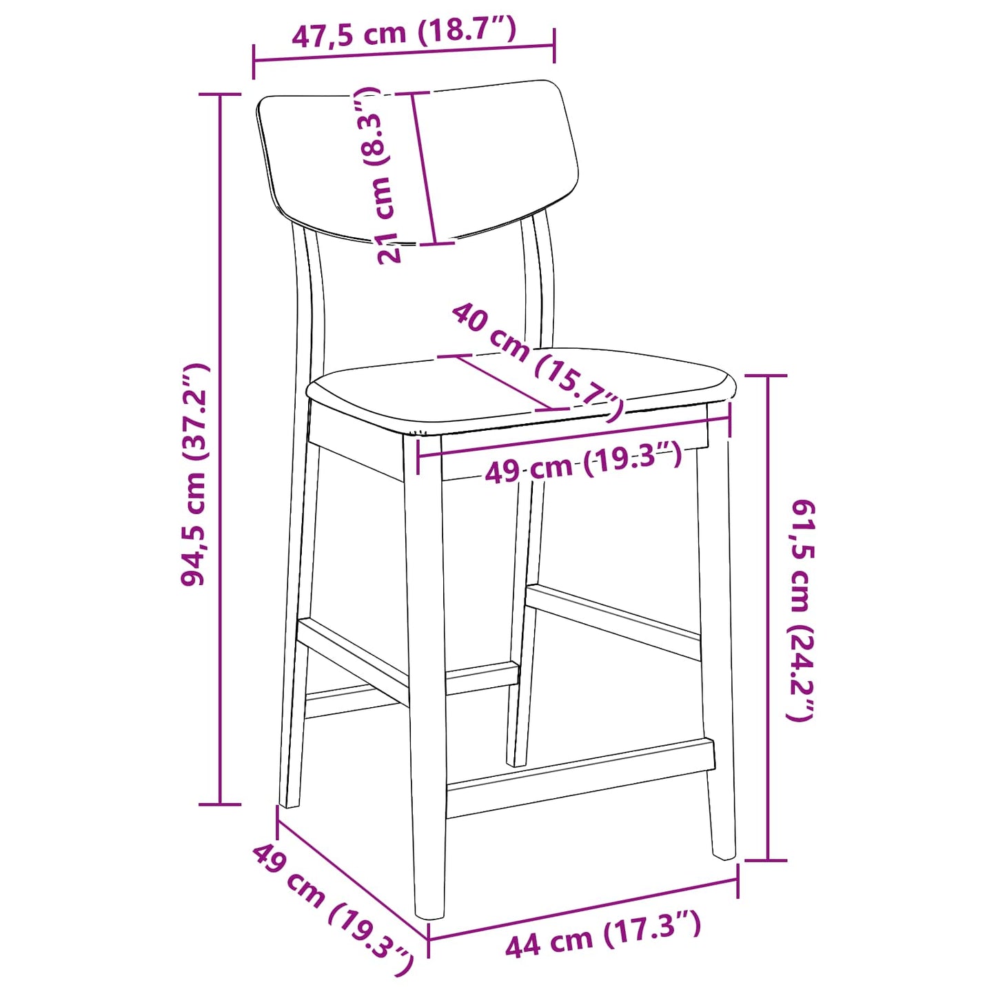 vidaXL Dining Chairs 2 pcs White 48 x 49 x 95 cm Solid Rubber Wood