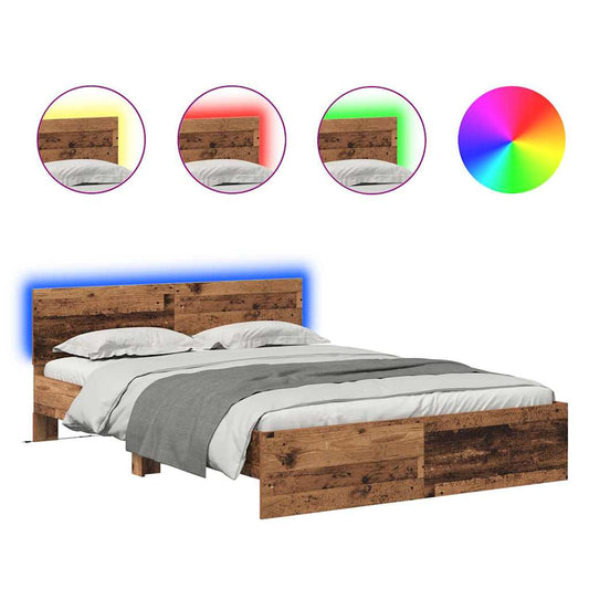 vidaXL Bed Frame with Headboard Old Wood 120 x 190 cm Engineered Wood