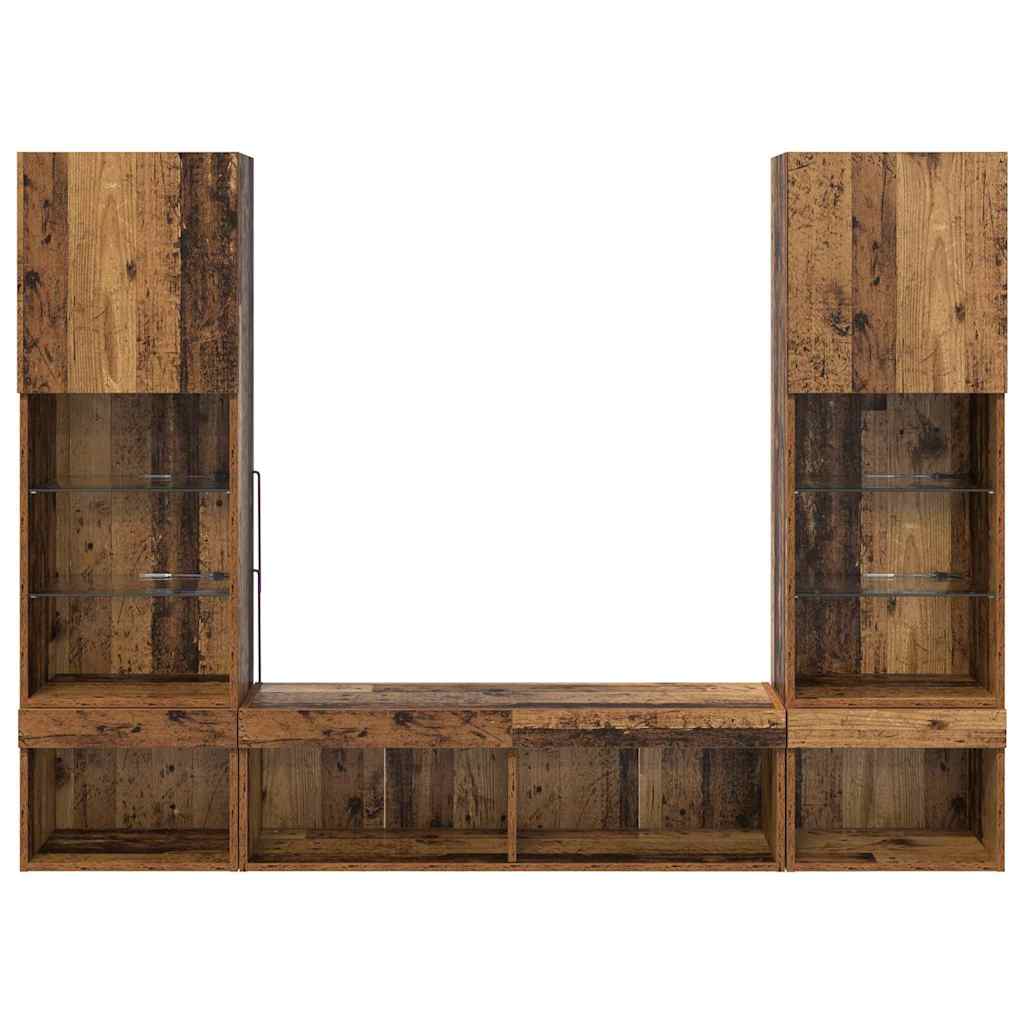 vidaXL TV Wall Units with LED with LED 5 pcs Old wood Engineered Wood