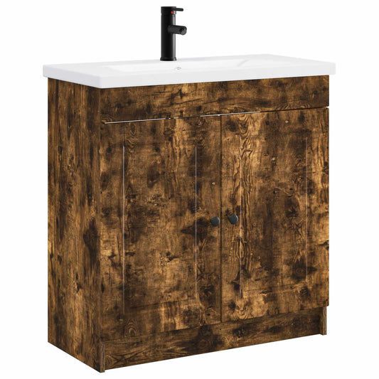 vidaXL Bathroom Furniture Set Smoked Oak 78.5 x 37.5 x 81 cm