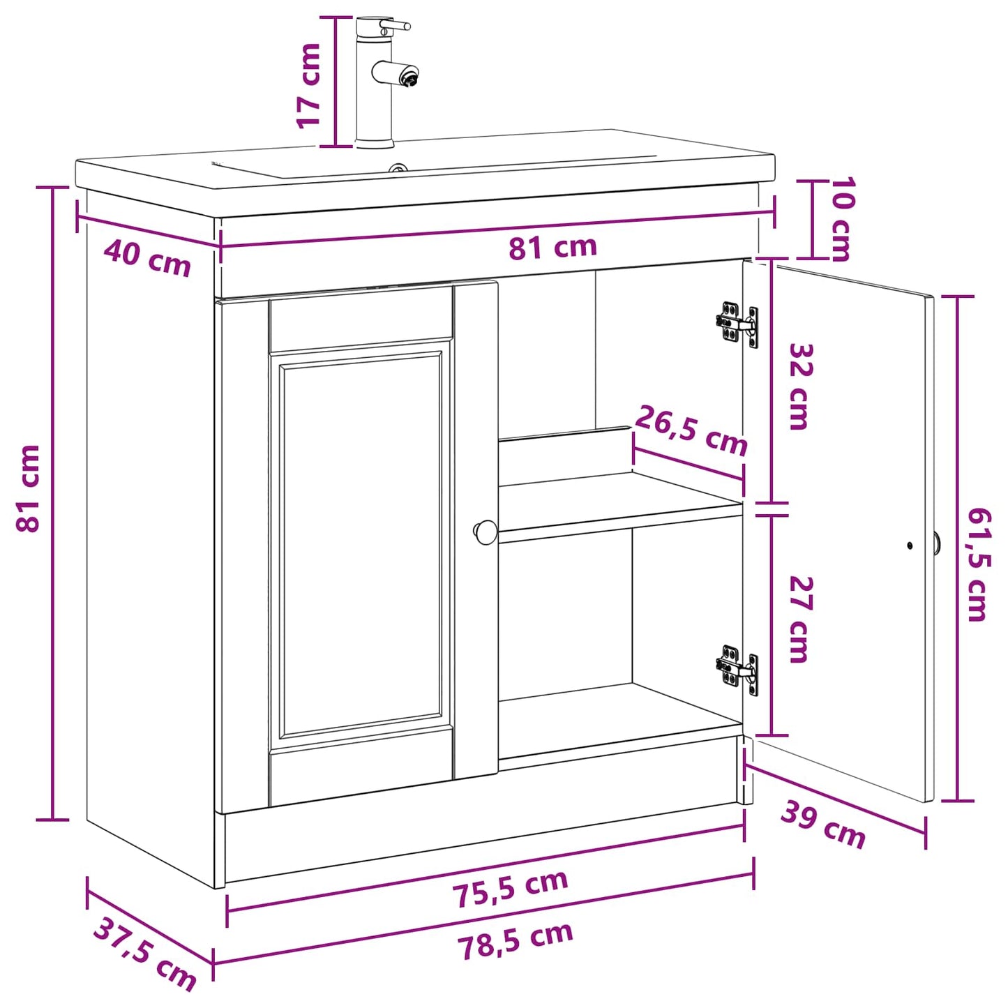 vidaXL Bathroom Furniture Set Grey Sonoma 78.5 x 37.5 x 81 cm