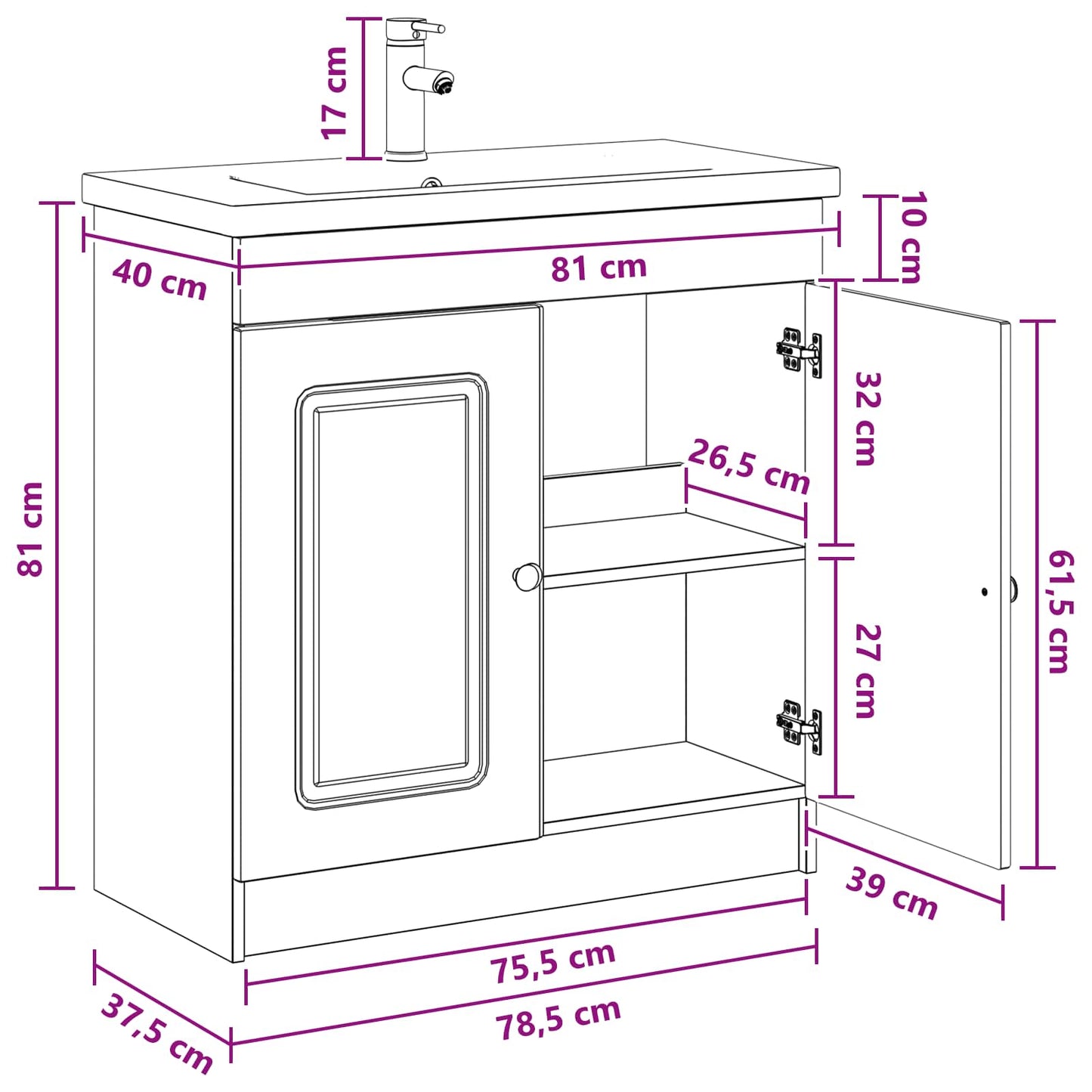 vidaXL Bathroom Furniture Set Sonoma Oak 78.5 x 37.5 x 81 cm