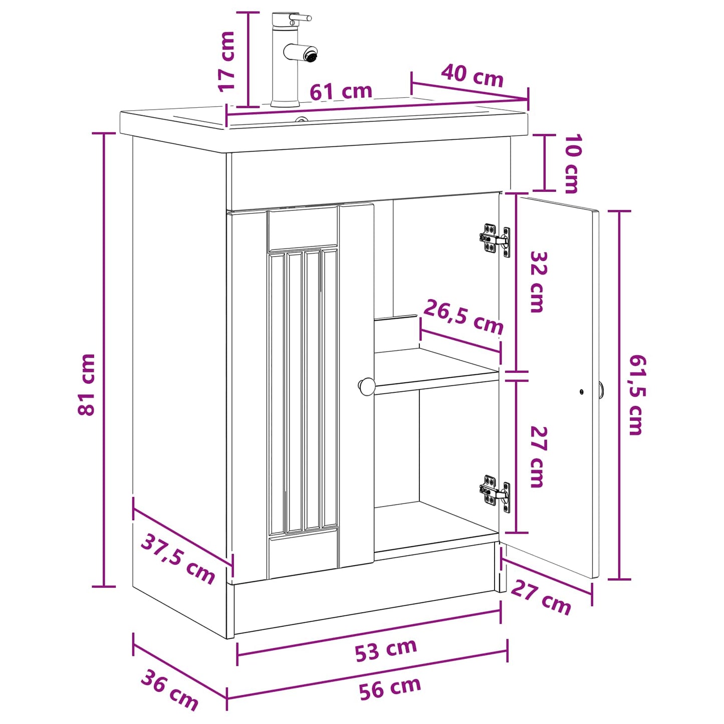vidaXL Bathroom Furniture Set Sonoma Oak 56 x 37.5 x 81 cm