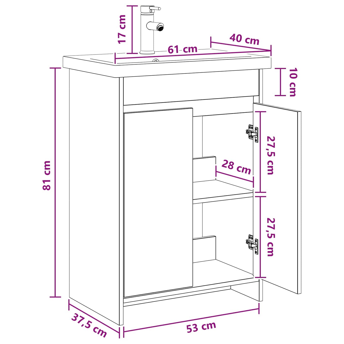 vidaXL Bathroom Furniture Set Grey Sonoma 61 x 40 x 84.5 cm