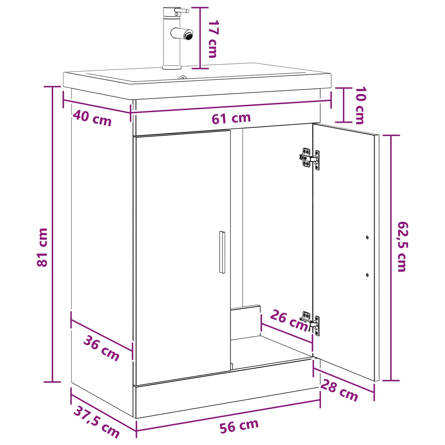 vidaXL Bathroom Furniture Set Artisan Oak 61 x 40 x 84.5 cm