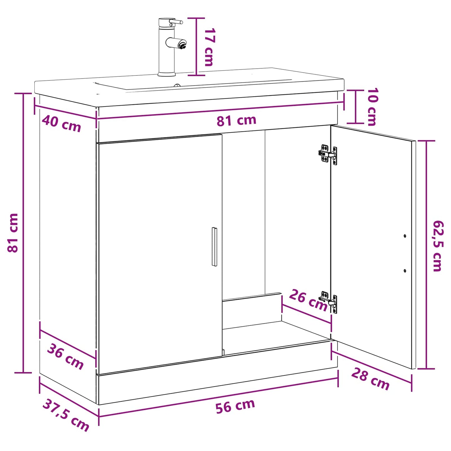 vidaXL Bathroom Furniture Set Black Oak 81 x 40 x 84.5 cm