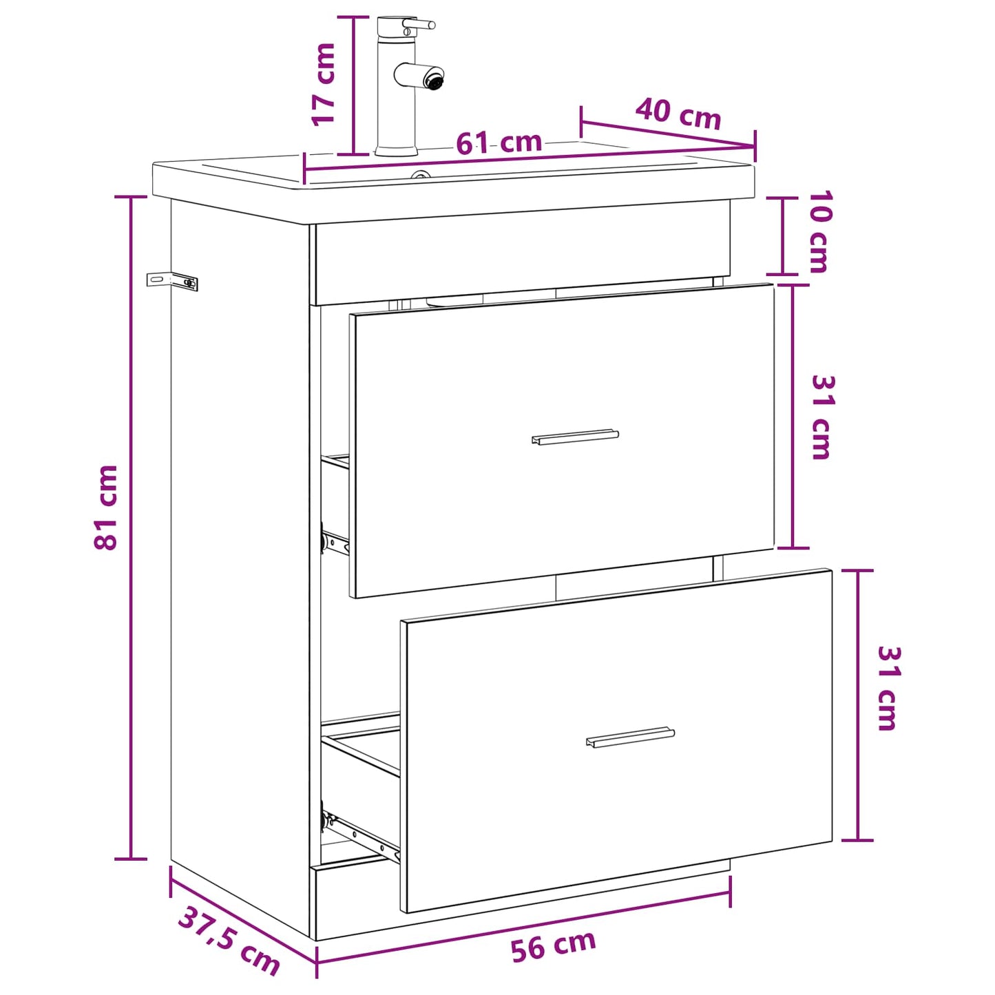 vidaXL Bathroom Furniture Set Smoked Oak 61 x 40 x 84.5 cm