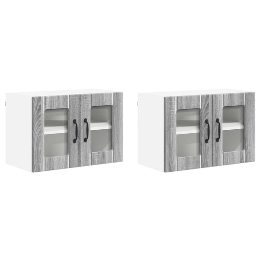 vidaXL Wall Glass Cabinet LUCCA 2 pcs Grey Sonoma 60 x 31 x 40 cm