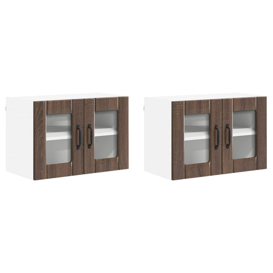 vidaXL Wall Glass Cabinet LUCCA 2 pcs Brown Oak 60 x 31 x 40 cm