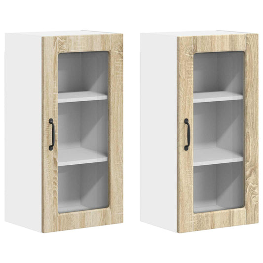vidaXL Wall Glass Cabinet LUCCA 2 pcs Sonoma Oak 40 x 31 x 80 cm