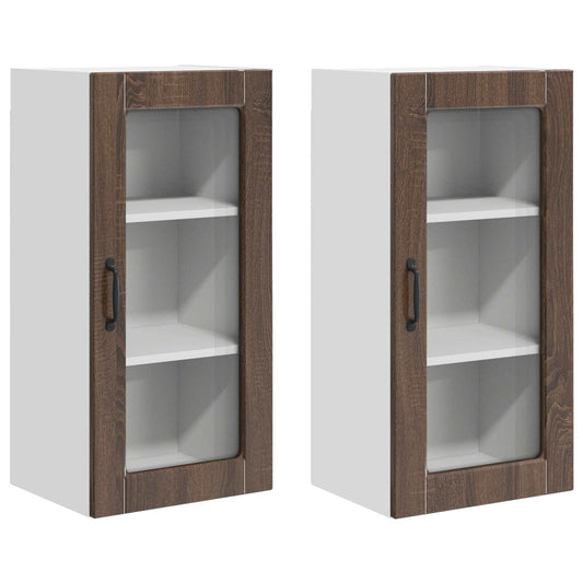 vidaXL Wall Glass Cabinet LUCCA 2 pcs Brown Oak 40 x 31 x 80 cm