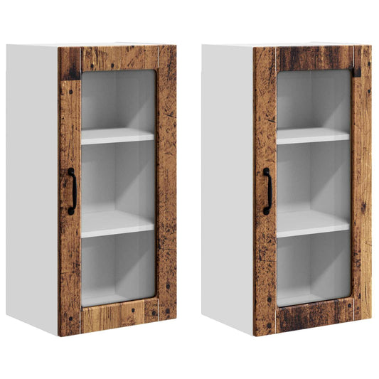 vidaXL Wall Glass Cabinet LUCCA 2 pcs Old Wood 40 x 31 x 80 cm