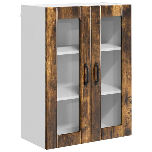 vidaXL Wall Glass Cabinet LUCCA Smoked Oak 60 x 31 x 80 cm