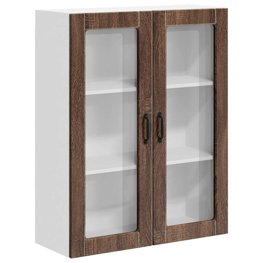vidaXL Wall Glass Cabinet LUCCA Brown Oak 80 x 31 x 100 cm