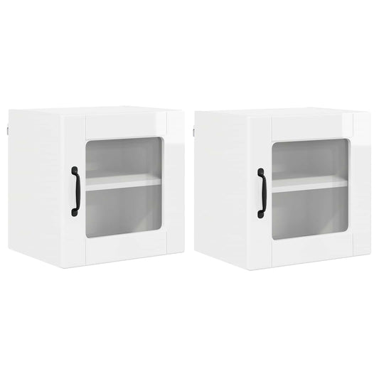 vidaXL Wall Glass Cabinet PORTO 2 pcs High Gloss White 40 x 31 x 40 cm