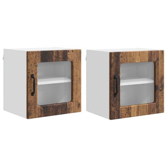 vidaXL Wall Glass Cabinet PORTO 2 pcs Old Wood 40 x 31 x 40 cm
