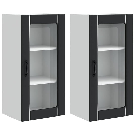 vidaXL Wall Glass Cabinet PORTO 2 pcs Black 40 x 31 x 80 cm