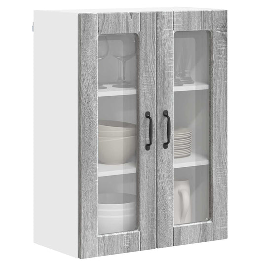vidaXL Wall Glass Cabinet PORTO Grey Sonoma 60 x 31 x 80 cm