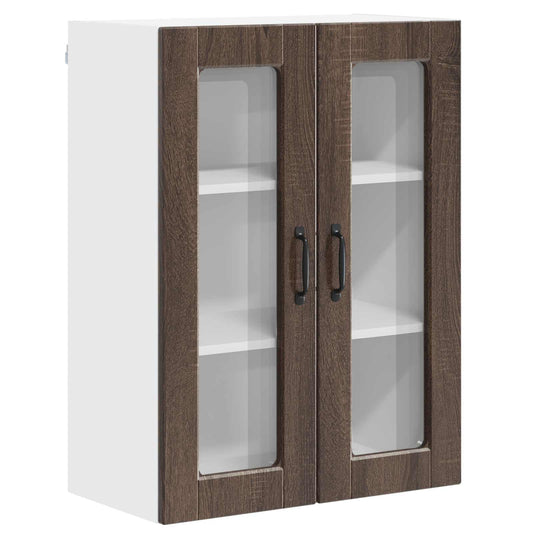 vidaXL Wall Glass Cabinet PORTO Brown Oak 60 x 31 x 80 cm