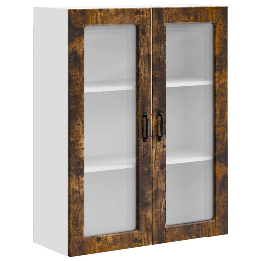 vidaXL Wall Glass Cabinet PORTO Smoked Oak 80 x 31 x 100 cm