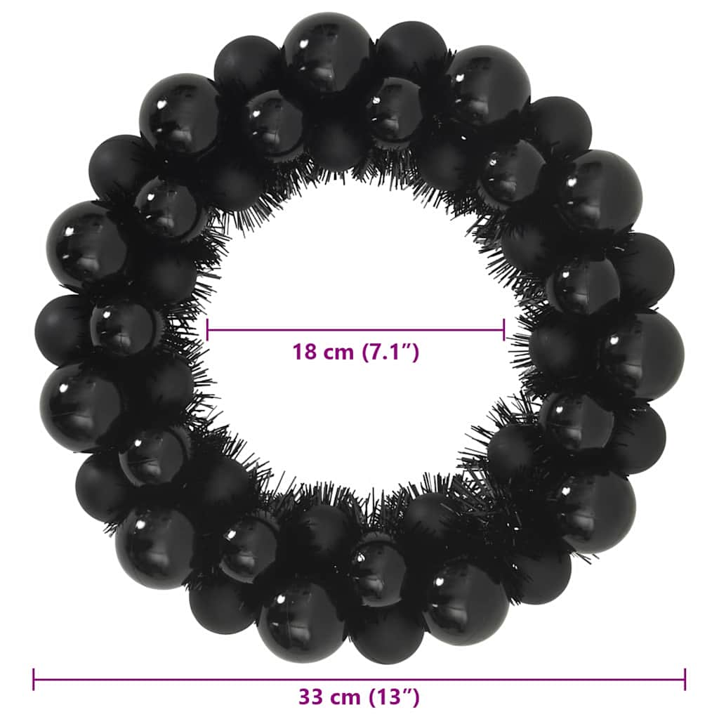 vidaXL Christmas Ball Wreathes 2 pcs Black 33 x 33 x 7 cm Polystyrene