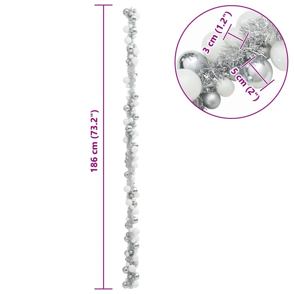 vidaXL Christmas Ball Garland White and Silver 186 cm Polystyrene