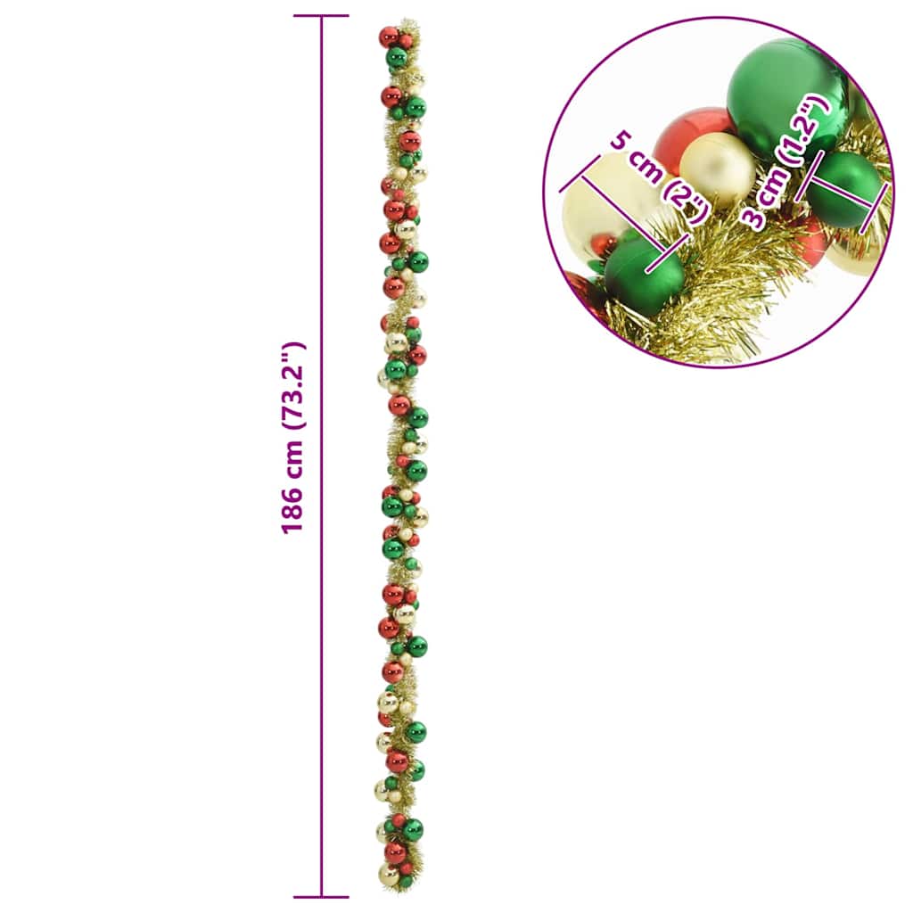 vidaXL Christmas Ball Garland Multicolour 186 cm Polystyrene