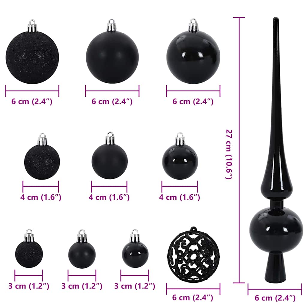 vidaXL Christmas Bauble Set with 300 LEDs 120 pcs Black Plastic